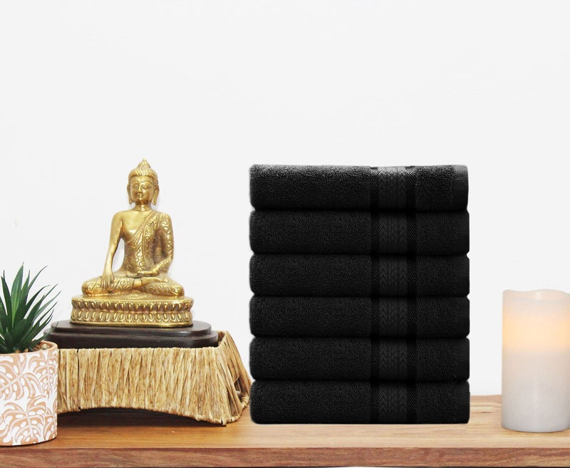 COTTON CRAFT Ultra Soft Hand Towels - 6 Pack -16x28-100% Cotton Face Towel Set - Absorbent Quick Dry Everyday Luxury Hotel Bathroom Kitchen Spa Gym Shower Pool Camp Travel Picnic - 580 GSM - Black - Image 4